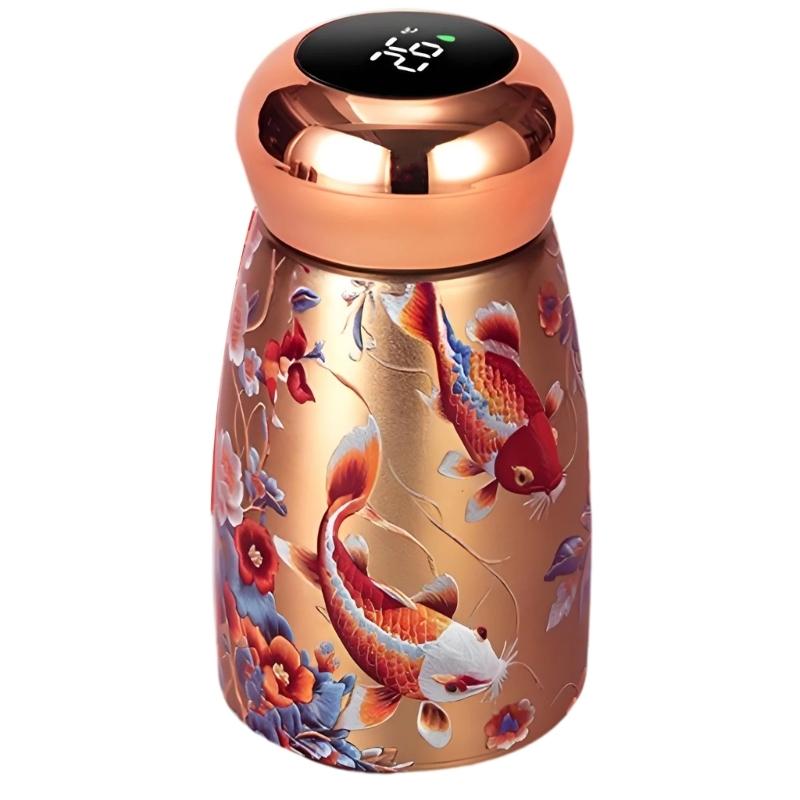 Mini Drink Tumblers with Lid Temperature Display, Stainless Steel Insulated Water Bottle, Decorative Florals Print Finish Vacuum Flask Gift