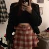 Plus Size Plaid Wool A-Line Belted Skirt - Autumn/Winter, Red, High Waist, Petite Short Skirt for 200 Jin