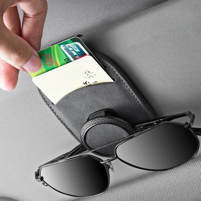 Leather Car Sun Visor Glasses Case Holder Sunglasses Clip Mount Multifunction Portable Clip Auto Interior Accessories