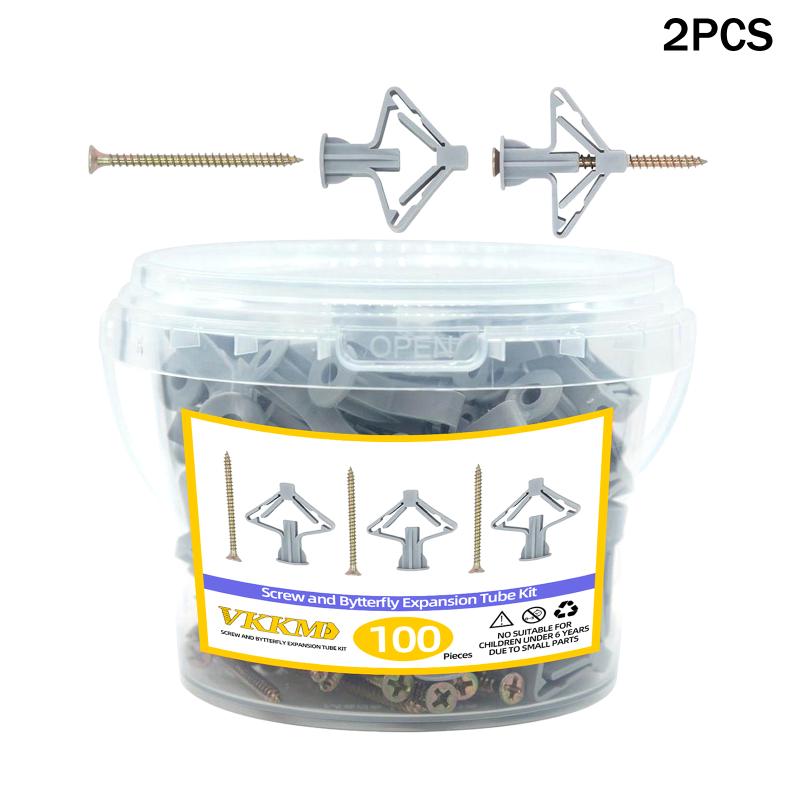 100Pcs Drywall Anchor Kit Hollow Wall Anchors Plasterboard Plugs Screws Butterfly Expansion Tube Pipe