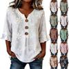 Women V Neck Floral Print Button Front Loose Fit Blouse Ruffle Sleeve Casual Top for Everyday Wear