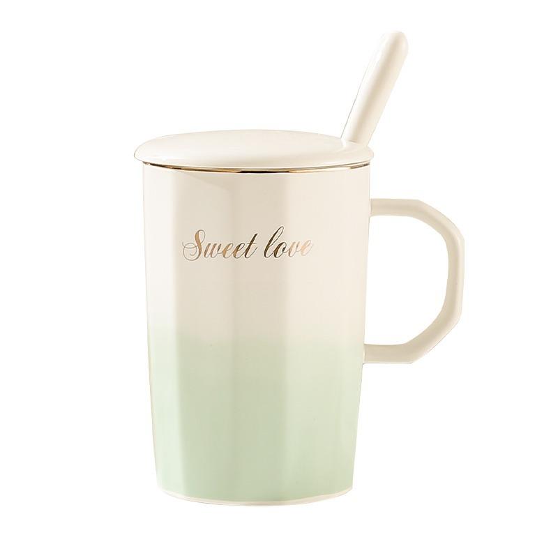 Verlaufende Farbe Leichter Luxus Luftbecher mit Deckel Löffel Keramiktasse für Heimgebrauch Frauen Paar Wasserbecher Büro Kaffeetasse