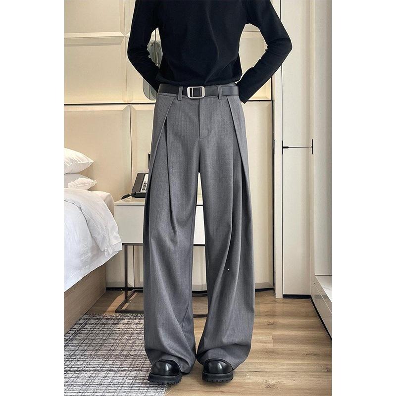 Three-dimensional Pleated Wide-leg Pants A-shaped Silhouette Casual Pants Men's Spring and Autumn New Design Sense Loose Drape Floor Pants