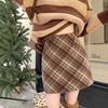 Korean Plaid High-Waisted Wool Blend A-Line Midi Skirt - Women's Autumn/Winter Style