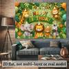 2D Flat Forest Animals Happy Birthday Backdrop Printed with Giraffe Elephant Lion Bear Cute Animals Tropical Balloons Decor No Power