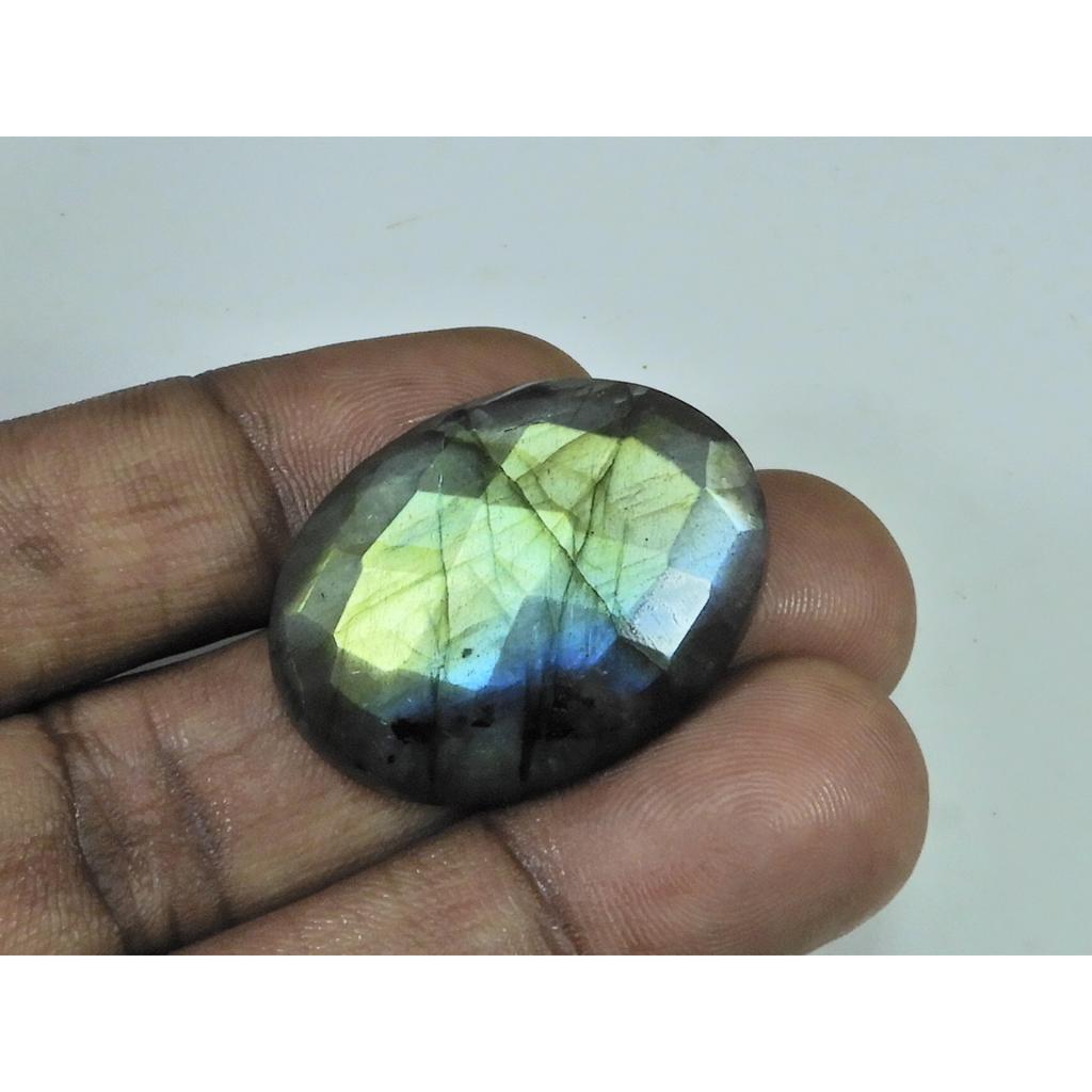 55Cts.Natural Labradorite Checker Cut Oval Cabochon Loose Gemstone 24X32X8MM B-318
