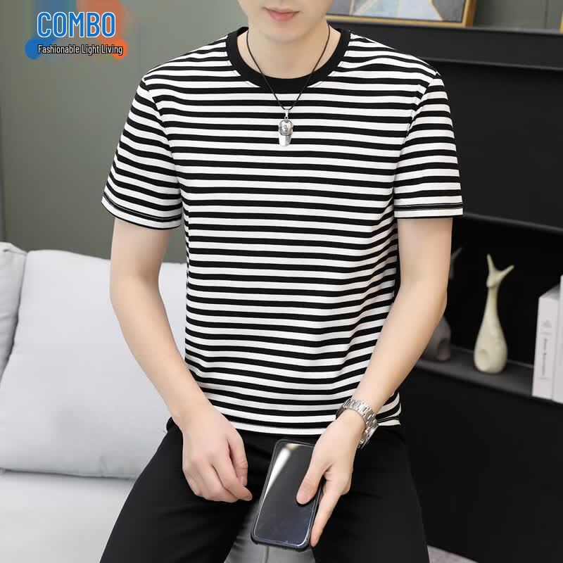 

Kangbo Men s Slim Fit Striped Short Sleeve T-Shirt M