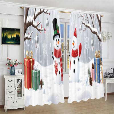 Christmas Gifts: Snowman Printed Curtains Pole Bag Curtains Christmas Decorations Daily Home Decorations Room Decorations