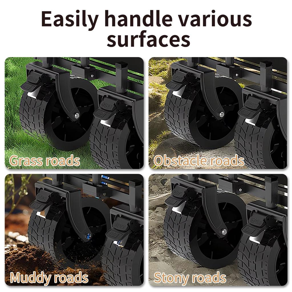 Foldable Large Capacity Camping Cart Staircase Thicked Wheels Telescopic Handle Folding Shopping Cart Trolley Camping Trailer