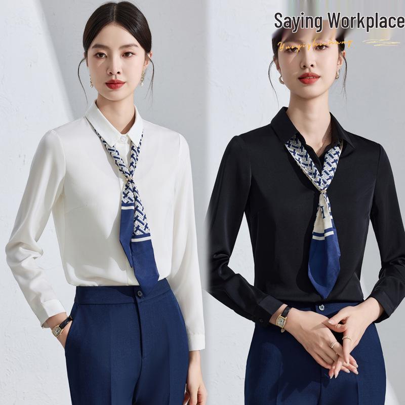 

Women s Black Professional Shirt with Hidden Placket - Spring/Autumn Style XXXXL