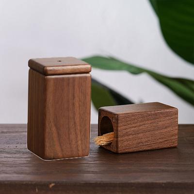 Magnetic Adsorption Black Walnut Wood Toothpick Box with Lid Square Toothpick Holder High-end Wooden