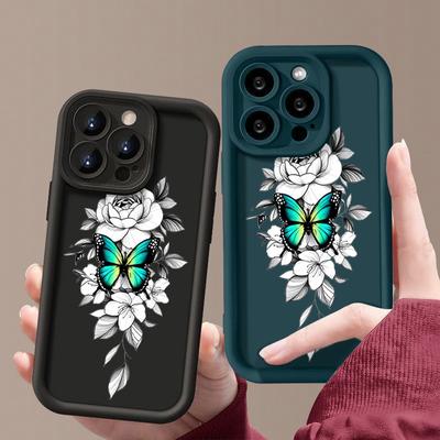 Wzór Kwiatowy Motyl Odporne na Wstrząsy Etui Na iPhone 16 Pro Max 15 Plus 14 Pro 13 12 11 XS XR 8 7 TPU Miękkie Matowe Silikonowe Pokrowiec na Telefon
