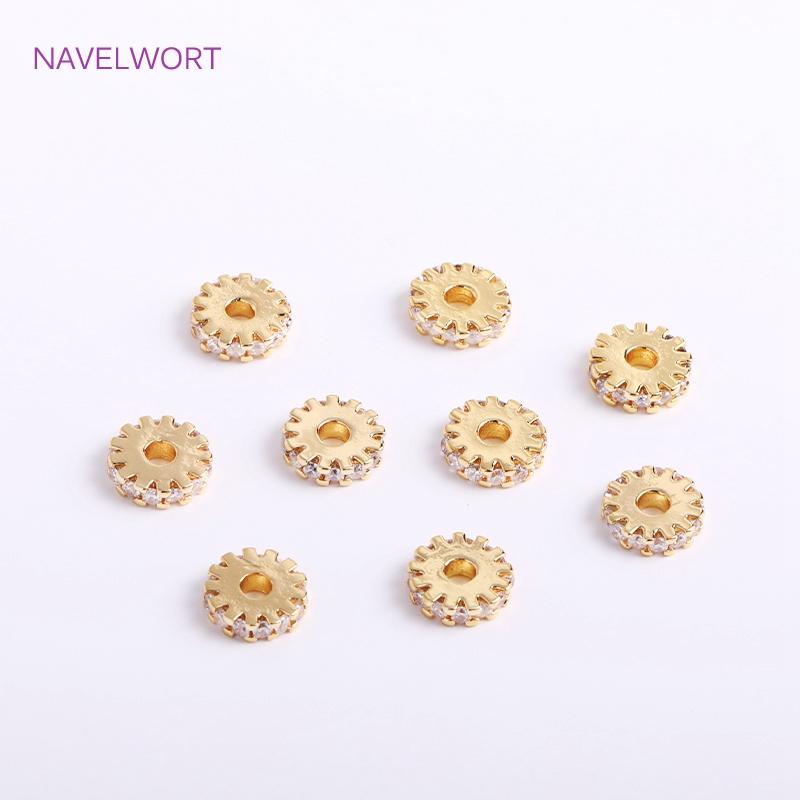 14K Gold Plated Hollow Spacer Beads Brass Metal Inlaid Zircon Jewelry Making Beads High Quality Round Beads Wholesale