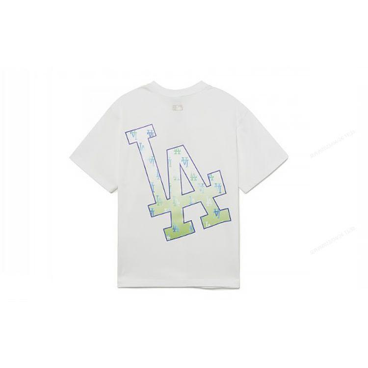 MLB Los Angeles Dodgers Gradient Letter Print Vintage American Round Neck Short Sleeve T-Shirt Unisex tops White 3ATSM0633-07WHS