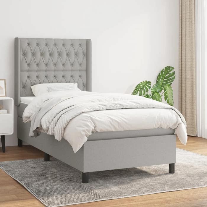 3131633 vidaXL Lit à sommier tapissier et matelas Gris clair 90x190 cm Tissu