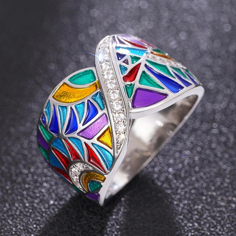 Bague Colorée Femme, Design de Style Ethnique Sens Niche Bague Unique, Bijoux Géométriques Tendance Goutte