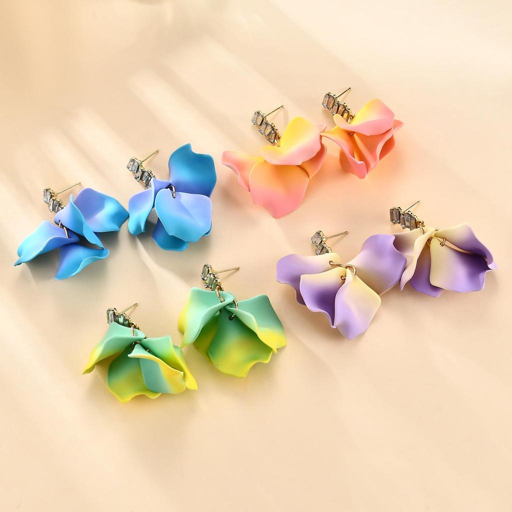 Pinkdudu Candy Color Flower Earrings Exaggerated Sweet Petal Ear Jewelry Tassels Earrings for Women PD2337