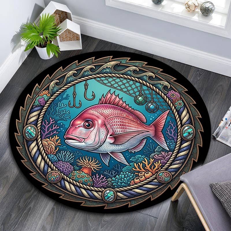 Underwater Marine Emblem Round Area Rug Under Office Chairs Bedroom Living Room Home Decor