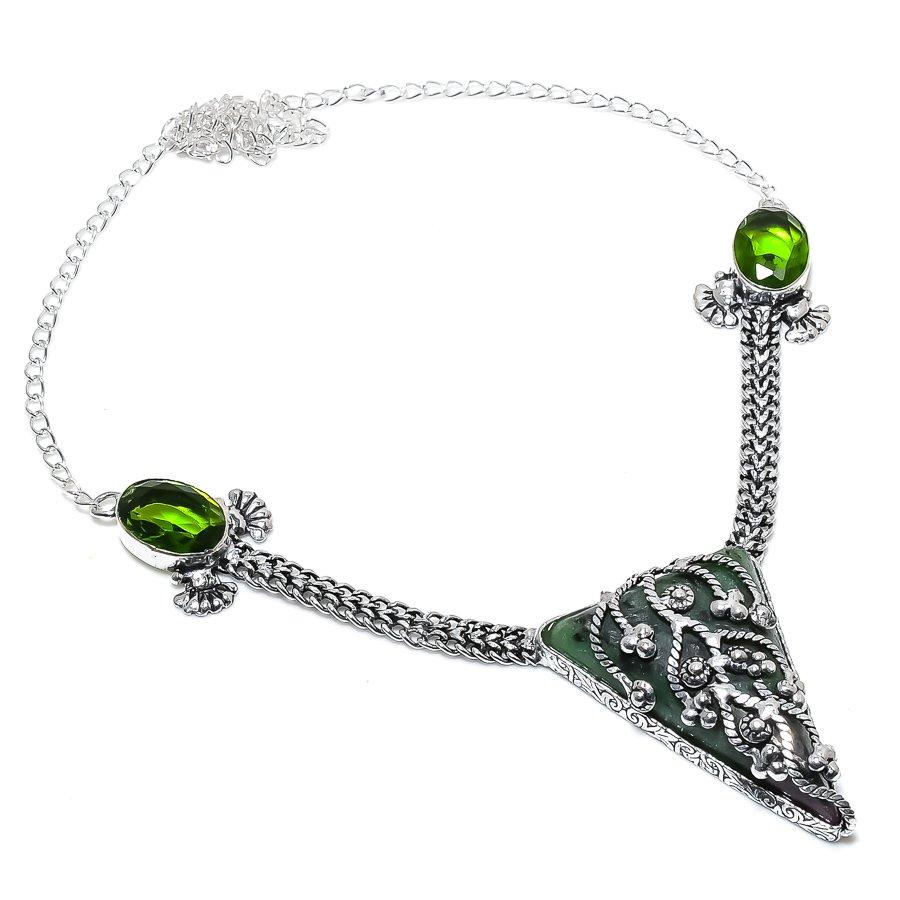 

Ювелирное ожерелье из серебра 925 пробы с рубиновым цоизитом и перидотом, созданное в лаборатории, 18 дюймов C9W38