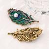 Feather Design Pin Vintage Peacock Brooch, Faux Pearl Rhinstone Lapel Retro Jewelry Pin, Clothing Accessories for Wedding Party Prom