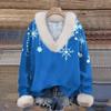 Women's Sweatshirt Long Sleeve Christmas Print Plush Collar V-Neck Pullover Top