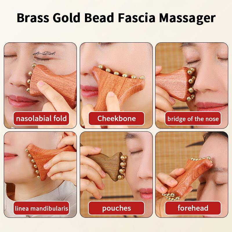 Brass Gold Bead Gua Sha Facial Massage Tool Cheek Lifting Relaxation Lymphatic Drainage Beauty Massager for Trigger Point