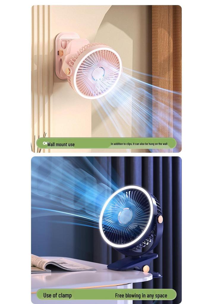 Rechargeable Wall-Mounted Office Fan: Portable Desk and Clip Design