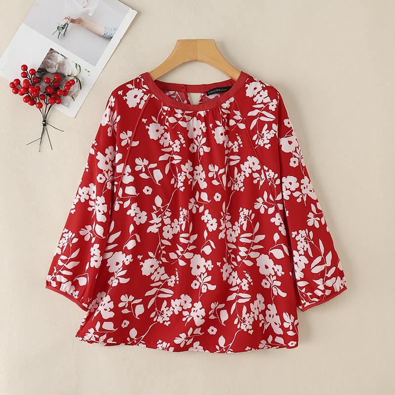 ZANZEA Dámská ležérní květinová halenka s kulatým výstřihem a 3/4 rukávem