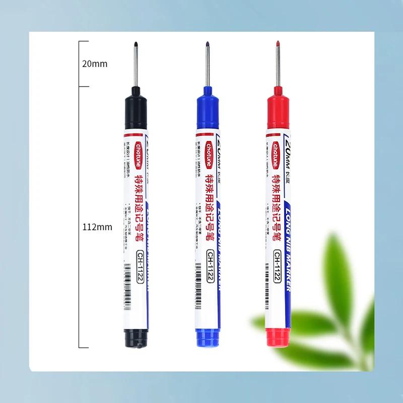 3Pcs/Set 20mm Deep Hole Markers Black Blue Red Ink Bathroom Woodworking Decoration Multi-purpose Long Head Metal Marker Pens