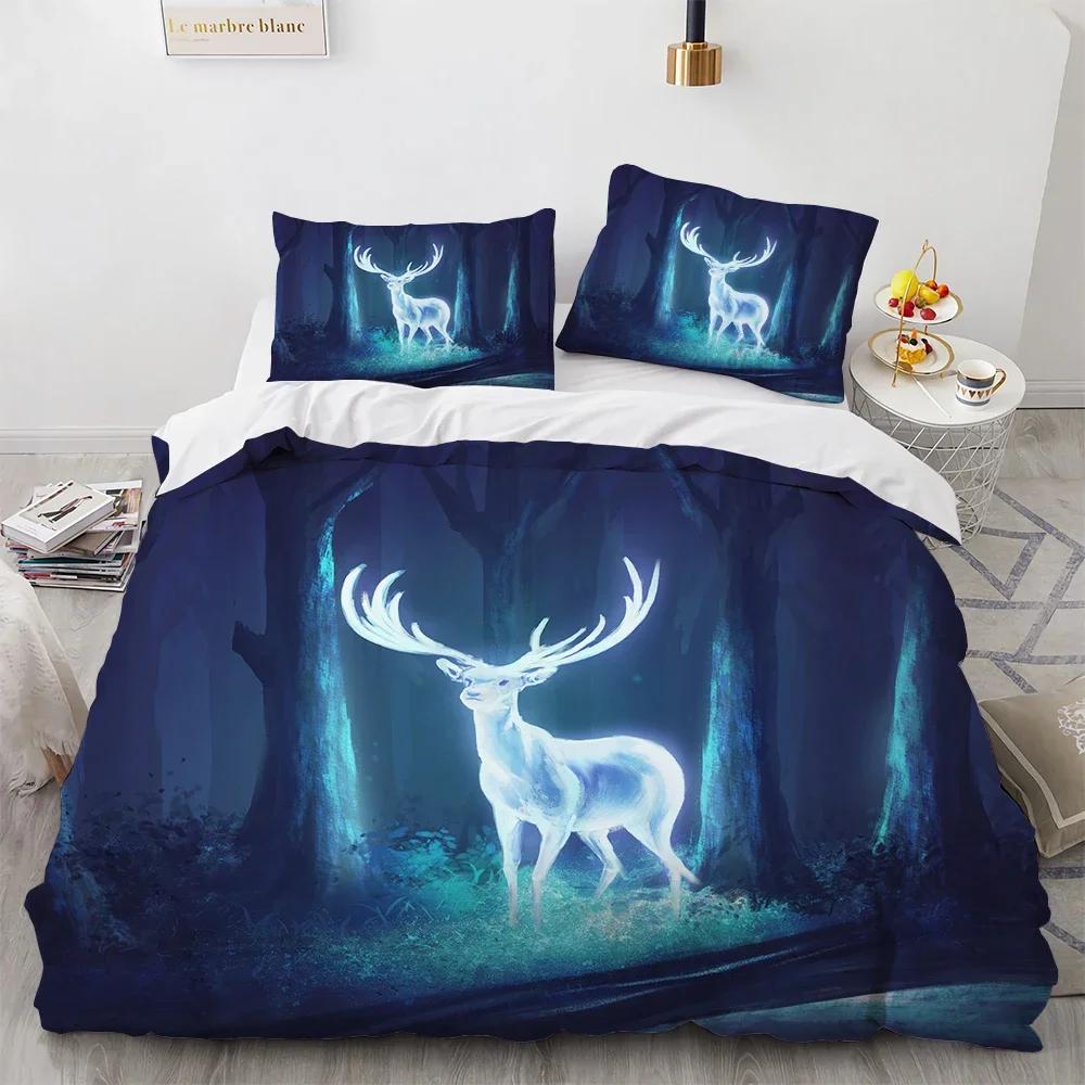Black Theme Jungle Mose Soft Duvet Cover Set for Boy Ten Girl Bedrom Set 3D Print Grey Elk Der Soft Microfiber Warm Comforter Cover
