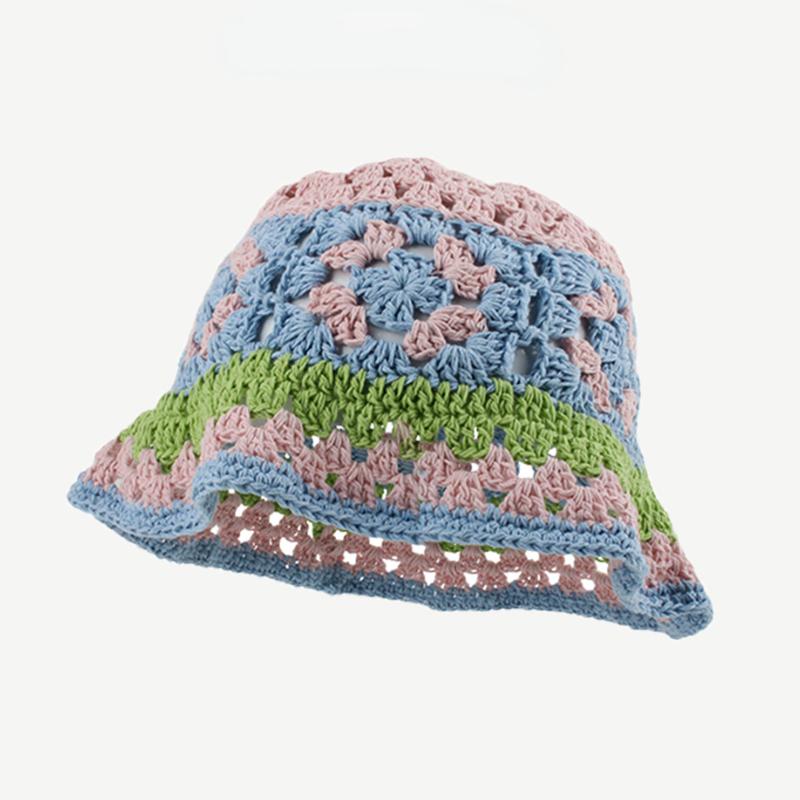 2023 Autumn New Crochet Korean Handmade Bucket Hat Women Weaving Knitted Hat Y2k Fashion Flowers Autumn Winter Beanies Basin Cap