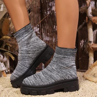 Spring and Autumn Large Size Elastic Boots Skinny Boots Thick Heel Non-slip Thick Socks Boot Cover Boots Casual Breathable Short Boots