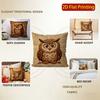 Vintage Embossed Owl Print Throw Pillow Covers Pattern Cushion Cover Suitable for Sofa Bedroom Car Pillow Cover