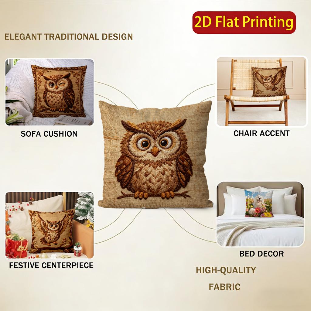 Vintage Embossed Owl Print Throw Pillow Covers Pattern Cushion Cover Suitable for Sofa Bedroom Car Pillow Cover