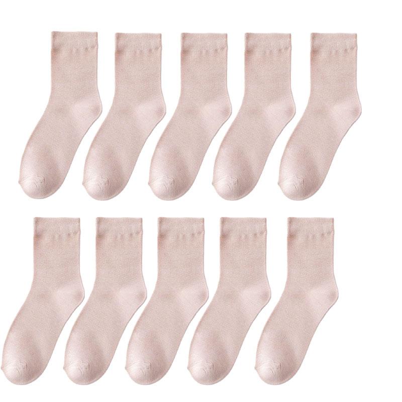 10 Pair Women's Bamboo Fiber Socks Harajuku Retro Solid Color Casual Ladies Set Black Socks Korean Style White Socks