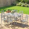 7 Pieces Garden Table and Chairs, 6 Seater Outdoor Table and Chairs with Umbrella Hole, for Garden, Light Grey