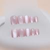 Short Round False Nails Pink Cat Eye Nail Tips Detachable Fake Nails  for DIY