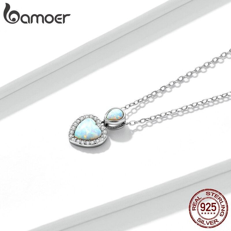 

BAMOER натуральное 100% стерлинговое серебро 925 пробы, блестящее колье с фианитом, ожерелье в форме сердца с подвеской-цепочкой для женщин, ювелирные изделия 925 silver