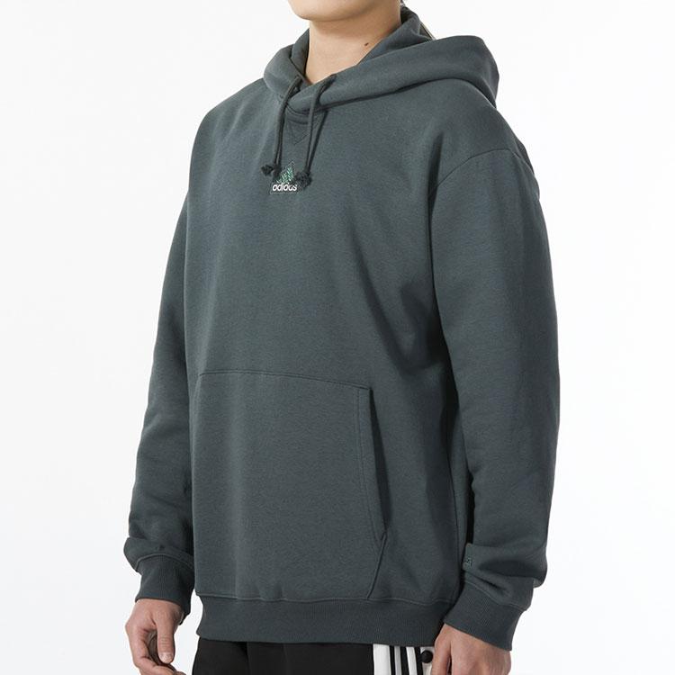 Adidas Logo Embroidered Drawstring Hooded Fleece Sports Sweatshirt Men Sweatshirt Dark-Gray IS1463