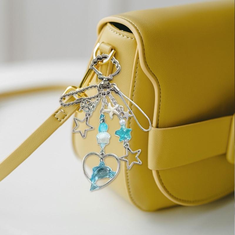 Beautiful Blue Dolphin Clovers Shell Beaded Keychain Handmade Accessory Stylish Key Holder Gift For Friend