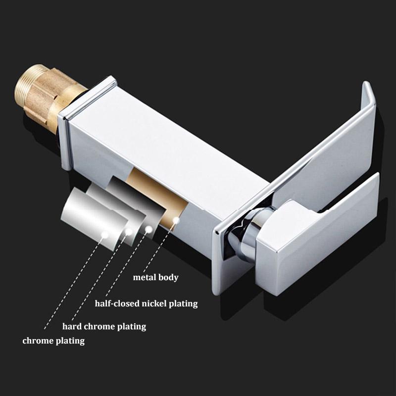 Waterfall Stainless Steel Hot and Cold Water Faucet Above Counter Basin Bathroom Splash-proof Basin Faucet