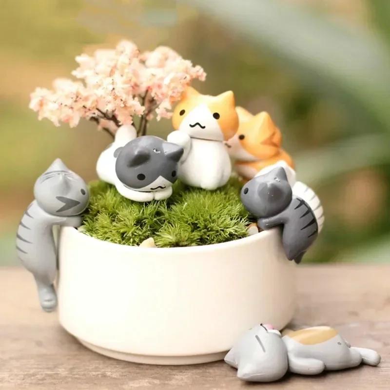 New 6Pcs/Set Cartoon Lucky Cat Home Office Garden Bonsai Decorations Miniatures Gift Lovely Micro Landscape Kitten Craft