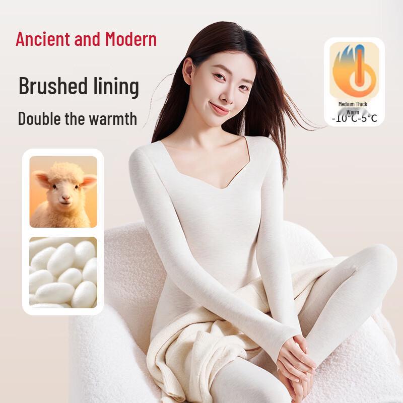 

GUJIN Women s Cashmere Silk Blend Thermal Underwear Set M