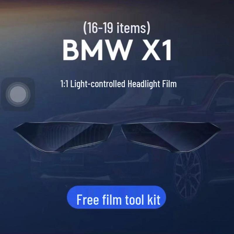 Smoked and Light-Controlled TPU Headlight Film for BMW X3, X1, and iX3. Transparent
