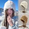 Rabbit-fur Knit Autumn Winter Cold-Weather Beanie with Fringe Earflaps New Style Thickened Woolen Hat for Warmth Woolen Beanie
