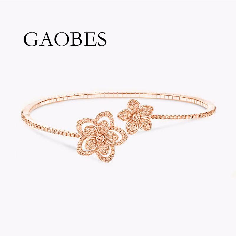 Luxury Women s Bracelet: Champagne  White Gold, Diamond-Studded Petal Design