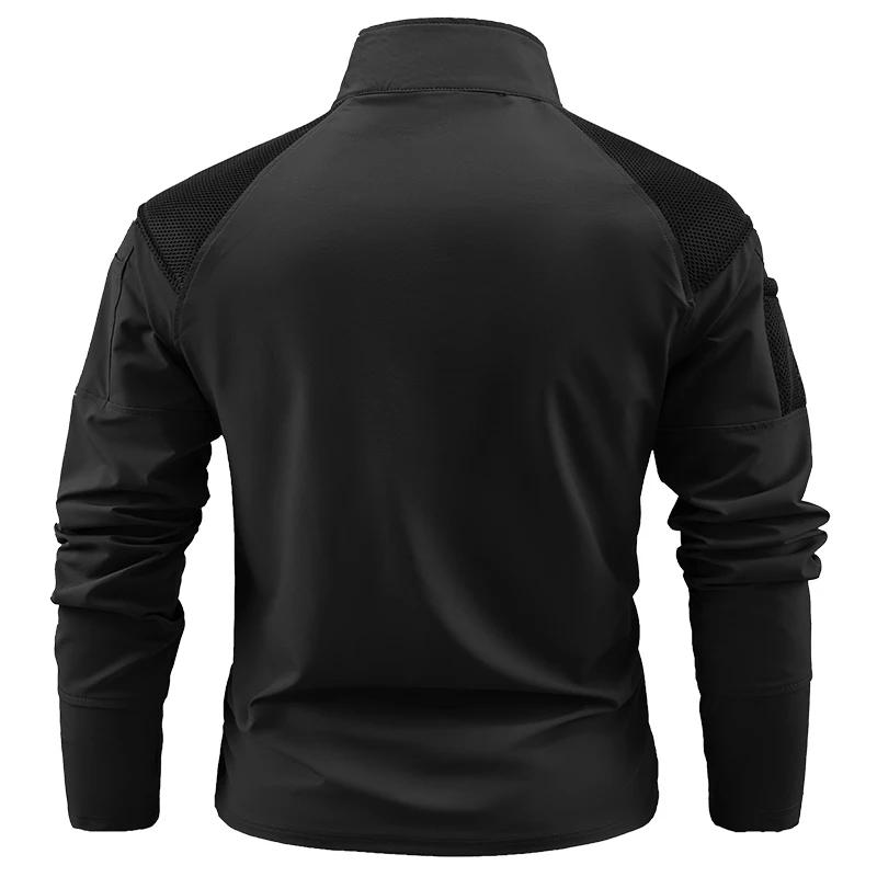 T-shirt Tattiche da Uomo T-shirt da Uomo Asciugatura Rapida Mezza Zip Manica Lunga Camicie Tasche con Zip da Esterno Allenamento di Combattimento Escursionismo T-shirt a Manica Lunga