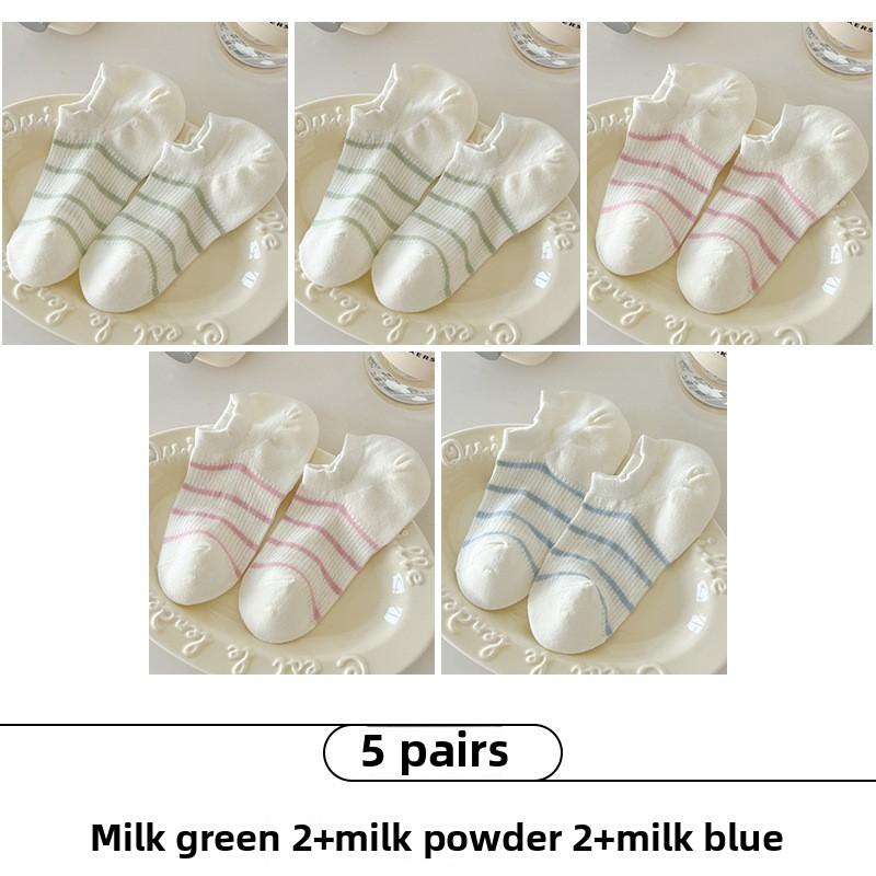 

5 пар женских ультратонких хлопковых носков-лодочек в полоску без каблука на весну и лето 5 Pairs