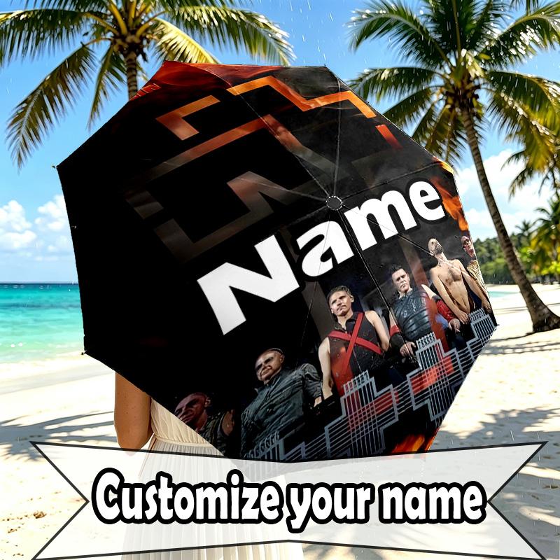 Custom Name Personalized Rammstein Print Umbrella, Auto Open Close, 8‑Rib Sturdy Frame, Commute Camping Hiking Use, Birthday Gift