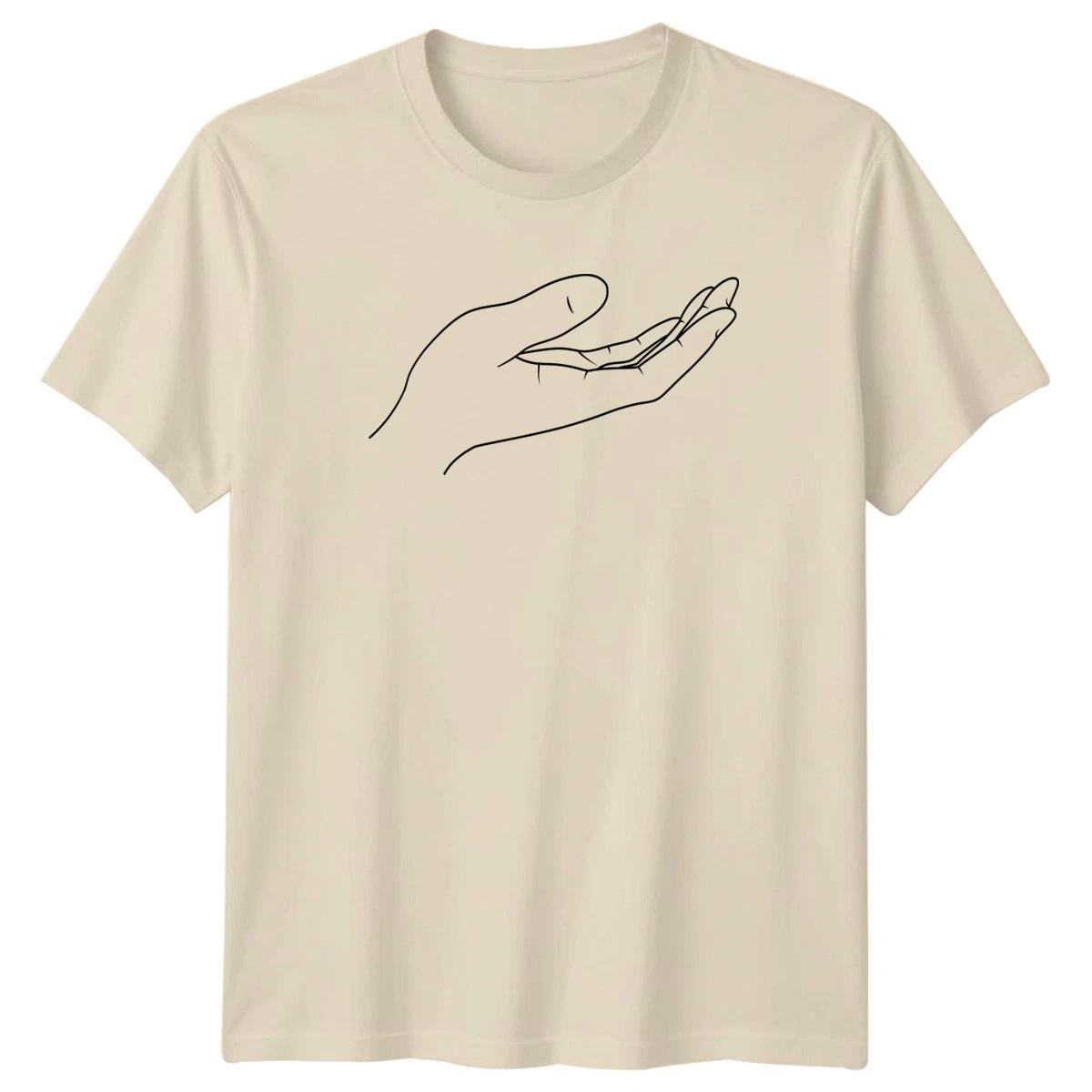 Hand Palm Up Minimalist Line Art T-Shirt Symbolic Design Spirituality M